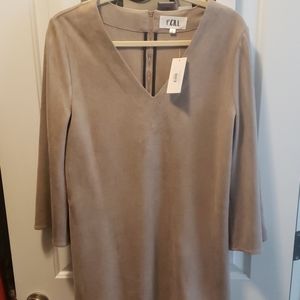 V neck bell sleeve suede dress